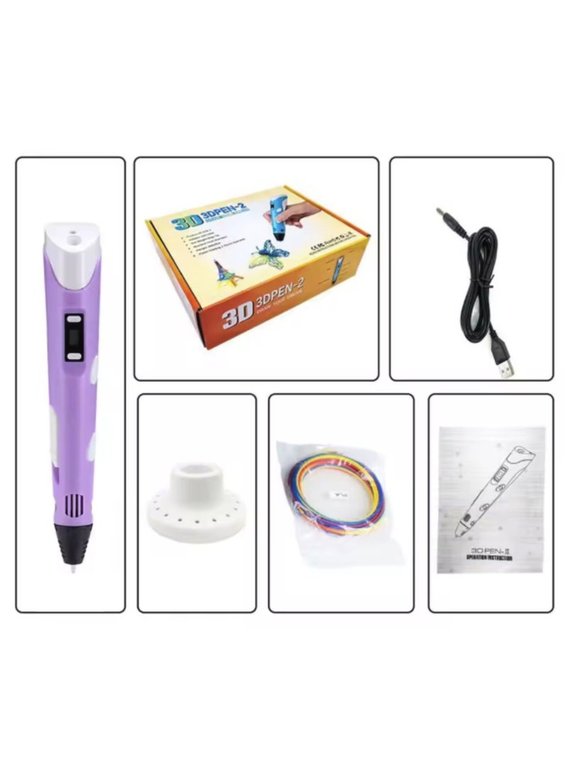 Yuwell 3D Printing Pen with Display for Kids & Beginners, 3D Pen 2 with PLA Filament Starter Kit, Drawing & Modeling Pen with LCD Screen, Ultrasonic Sealed Nozzle, Educational STEM Gift with Project Guide & Charger Purple - Image 2